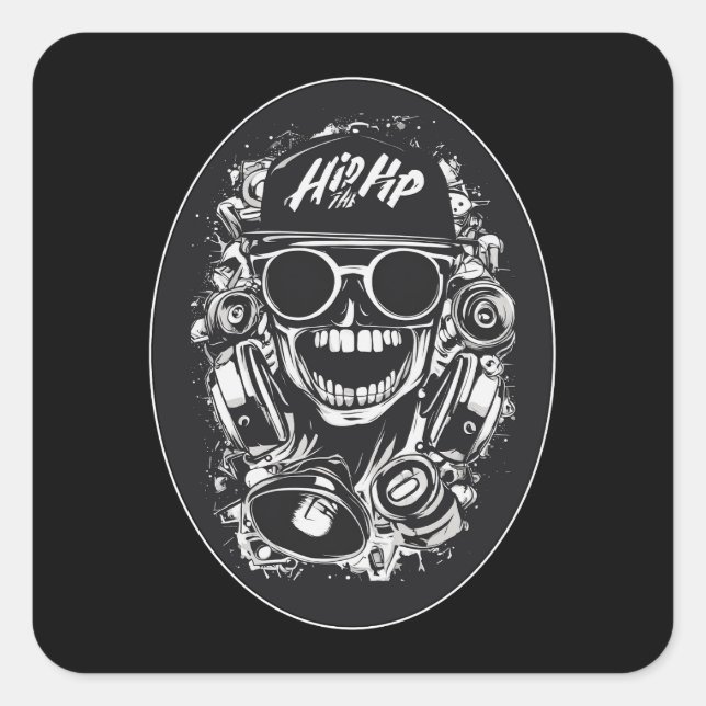 Sticker Carré Estampa Hip Hop - Hip Hop Skull Vibes - Adesivo (Devant)