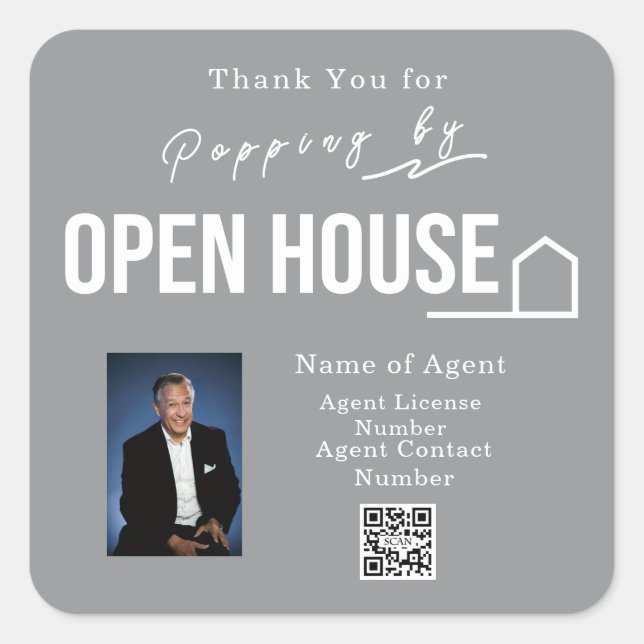 Sticker Carré Estate Open House Modern Chic Grey (Devant)