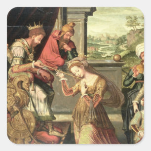 Sticker Carré Esther avant le Roi Ahasuerus avec Haman étant