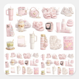 Sticker Carré Esthétique Coquette Rose Pâle de Style de Vie