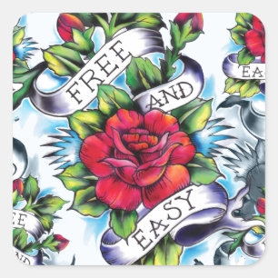 Sticker Carré - Et - tatouage facile libre art. de rose