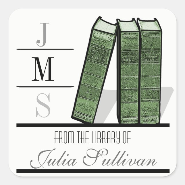 Sticker Carré Étagère livre vintage vert (Devant)