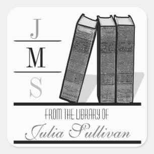 Sticker Carré Étagère vintage de livre noir et blanc