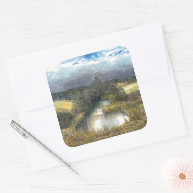 Sticker Carré étang d'automne (Enveloppe)