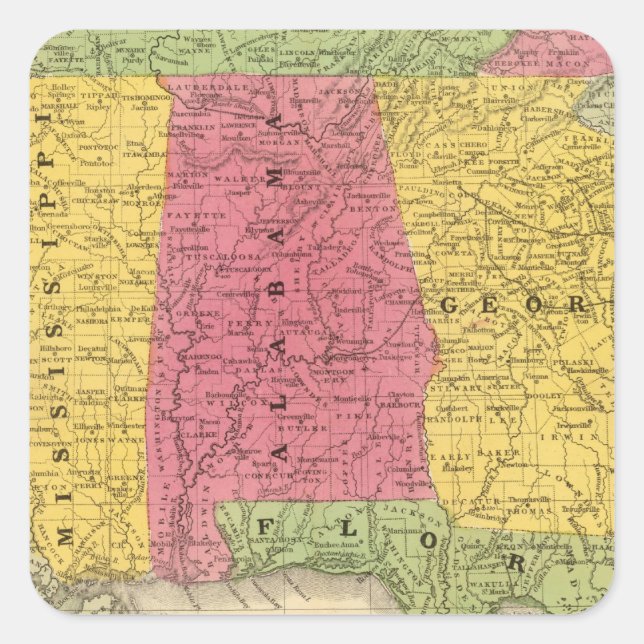 Sticker Carré États sudiste, Etats-Unis (Devant)