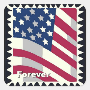 STICKER CARRÉ ÉTATS-UNIS D'AMÉRIQUE DRAPEAU FOREVER STAMP