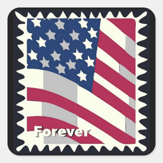 STICKER CARRÉ ÉTATS-UNIS D'AMÉRIQUE DRAPEAU FOREVER STAMP (Devant)