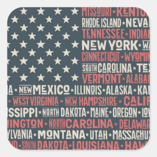 Sticker Carré États-Unis d'Amérique  États et capitales