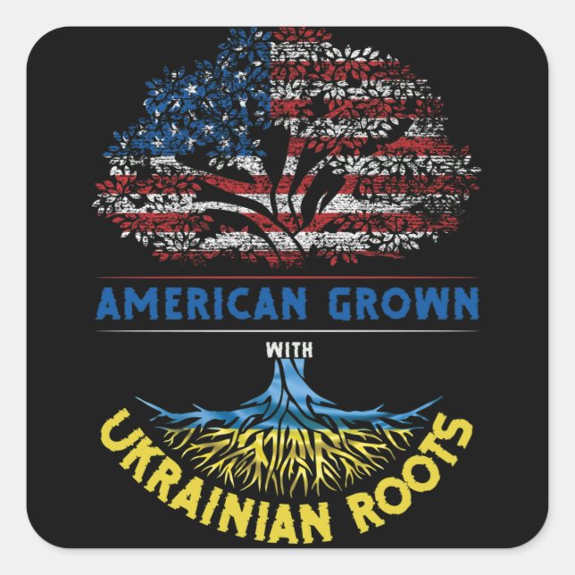Sticker Carré Etats-Unis Drapeau des racines ukrainiennes grandi (Devant)