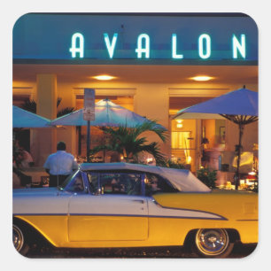 Sticker Carré États-Unis, Floride, Miami, South Beach la nuit.
