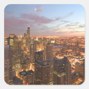 Sticker Carré États-Unis, Illinois, Chicago: Vue nocturne de la