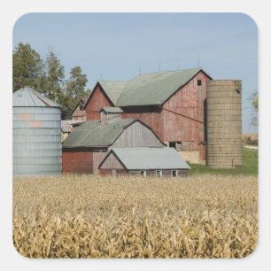 Sticker Carré États-Unis, IOWA, Froelich : Vieille ferme