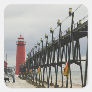 Sticker Carré États-Unis, Michigan, Lake Michigan Shore, Grand H