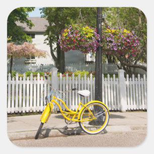 Sticker Carré États-Unis, Michigan, Mackinac Island. Vélo jaune