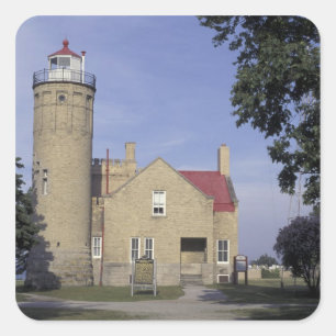 Sticker Carré États-Unis, Michigan Old Mackinac Point Lighthouse