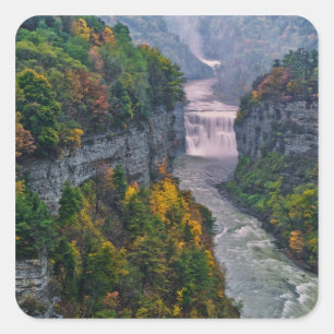 Sticker Carré États-Unis, New York, Letchworth State Park. Riviè