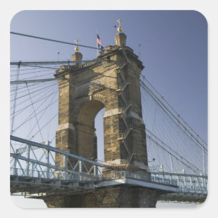 Sticker Carré États-Unis, Ohio, Cincinnati : Roebling Suspension