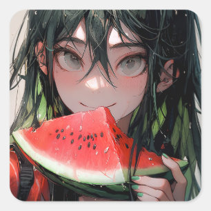 Sticker Carré Etc Juicy Eté Watermelon Anime Girl