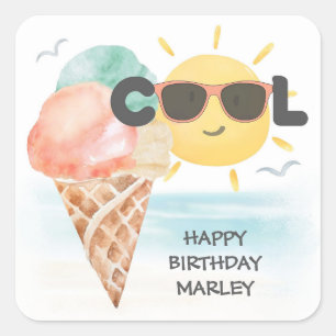 Sticker Carré Été Cool   Glace de plage tropicale Anniversaire 