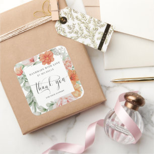 Sticker Carré été floral fait main avec amour merci