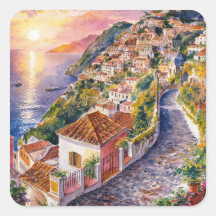Sticker Carré été italien, Positano, Italie Coucher de soleil de