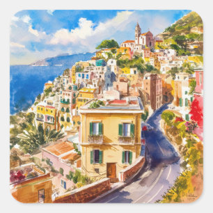 Sticker Carré été italien, Positano, Italie Coucher de soleil de