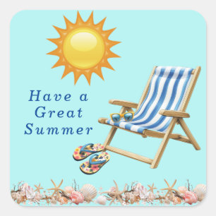 Sticker Carré Été Sun Beach Chaise Lunettes de soleil Flip FLops
