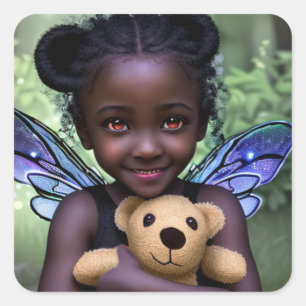 Sticker Carré Ethereal Fairy Girl and Teddy Bear