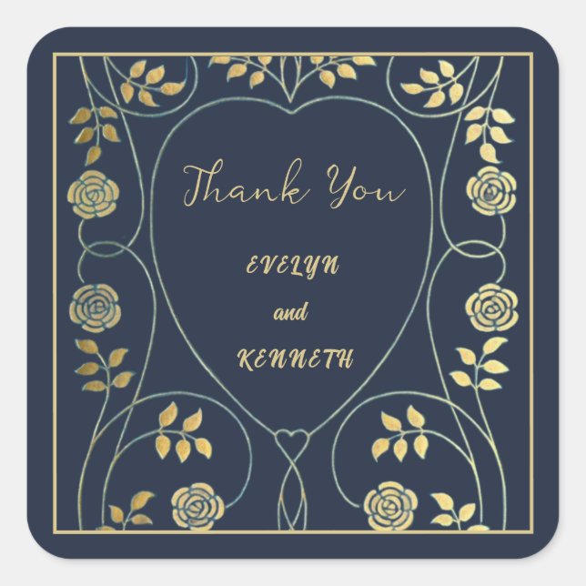 Sticker Carré Ethereal Navy Vintage Art Nouveau Wedding  (Devant)