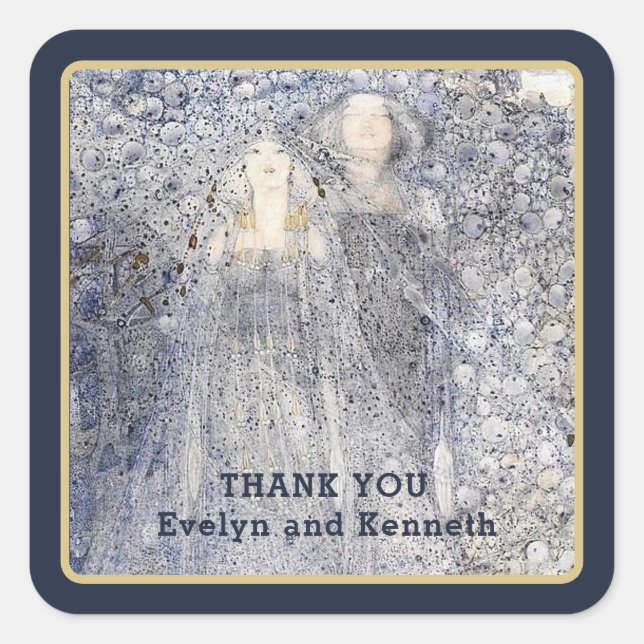 Sticker Carré Ethereal Navy Vintage Art Nouveau Wedding  (Devant)