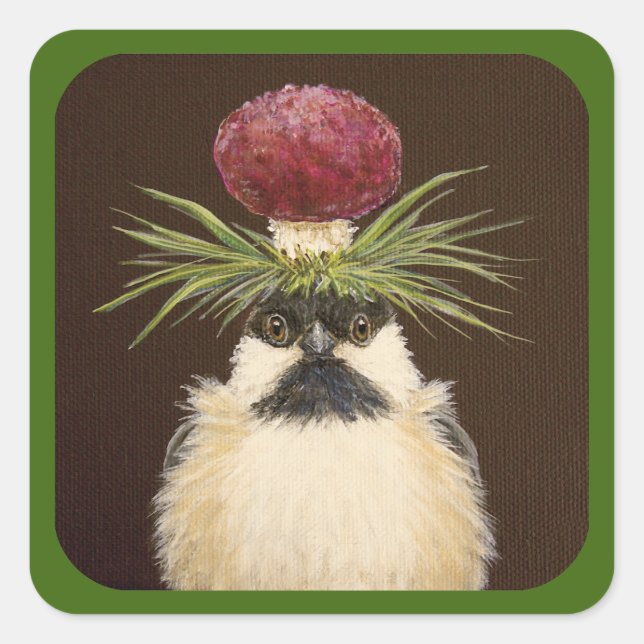 Sticker Carré Étiquetez l'autocollant poule avec bordure verte (Devant)