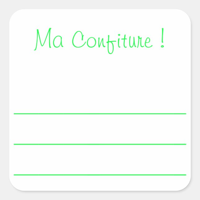 Sticker Carré Etiquette confiture vert "ma confiture" (Devant)