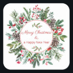 Sticker Carré Etiquettes Florales Merry Christmas Happy New Year<br><div class="desc">Complétez vos courriers et/ou vos emballages cadeaux de ces jolies étiquettes avec une illustration florale botanique pour souhaiter un joyeux Noël et une bonne année à vos proches !</div>