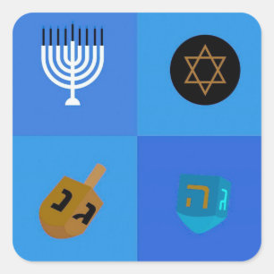 Sticker Carré étoile Hanoukka Menorah Dreidels
