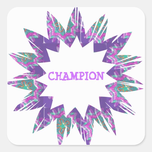 Sticker Carré Étoile PURPLE : Script CHAMPION (Devant)