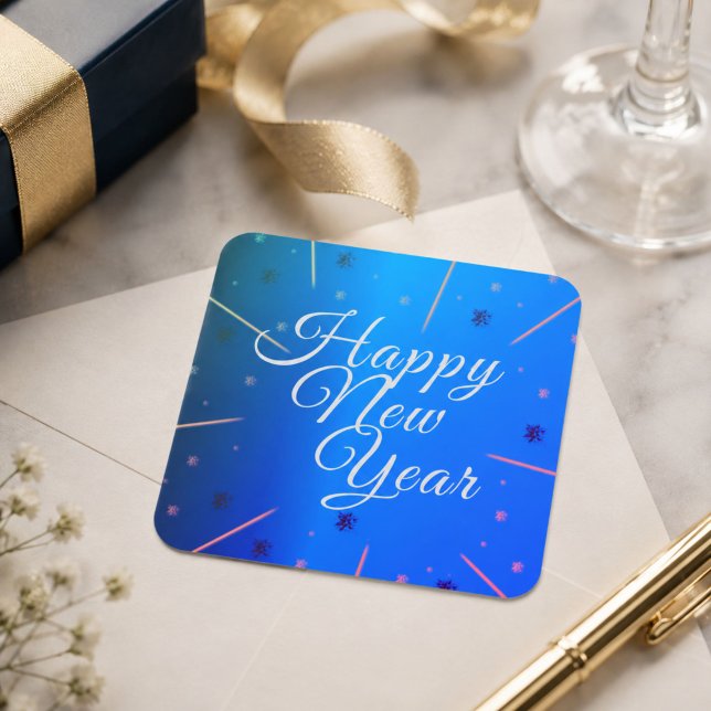 Sticker Carré Étoiles Bonne Année Bleu (Créateur téléchargé)