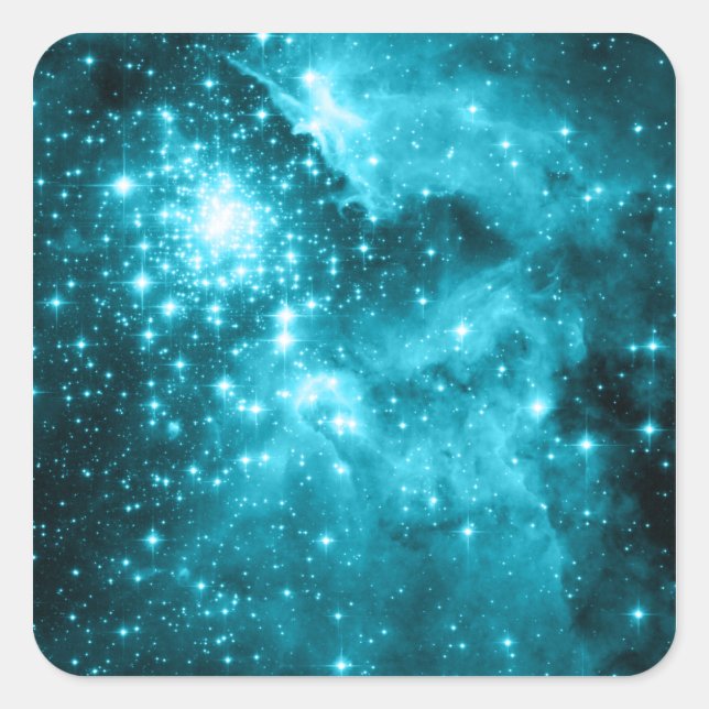 Sticker Carré Étoiles célestes Aqua Teal (Devant)