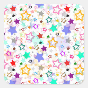 Sticker Carré Étoiles colorées blanches 