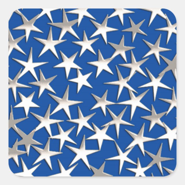 Sticker Carré Étoiles d'argent sur bleu cobalt (Devant)