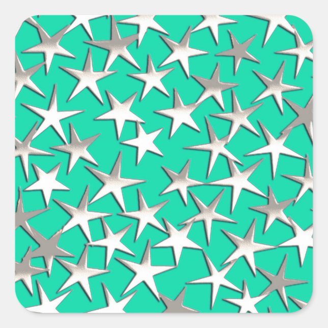 Sticker Carré étoiles d'argent sur turquoise (Devant)