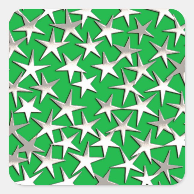 Sticker Carré étoiles d'argent sur vert émeraude (Devant)