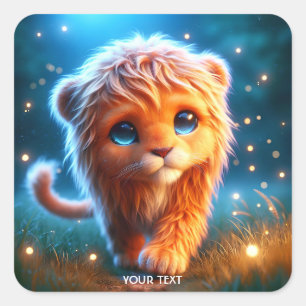 Sticker Carré Étoiles De Cute Lion Imaginaire