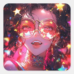 Sticker Carré Étoiles de fille Anime