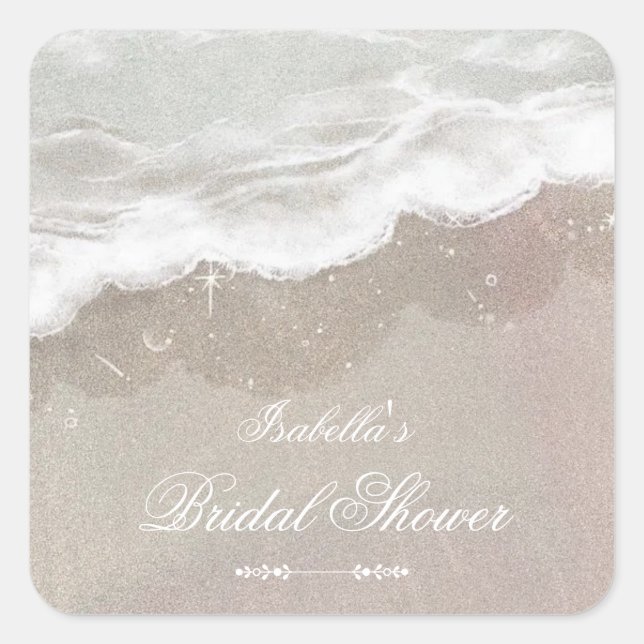 Sticker Carré Étoiles de mer et Coquillages Fête de Mariée Tropi (Devant)