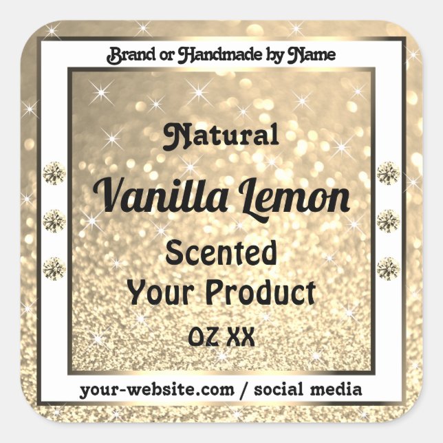 Sticker Carré Étoiles de Parties scintillant d'or Joyaux étincel (Devant)