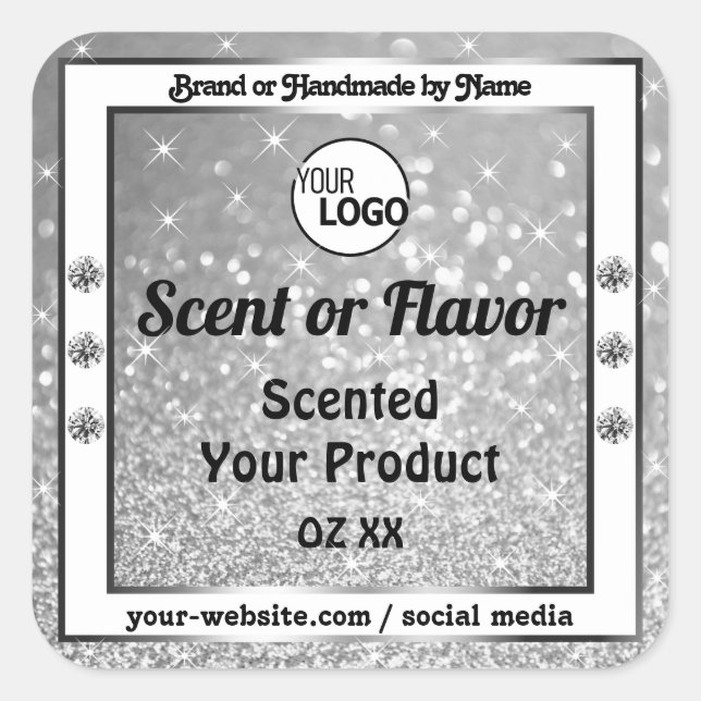 Sticker Carré Étoiles de Parties scintillant en argent luxueux L (Devant)