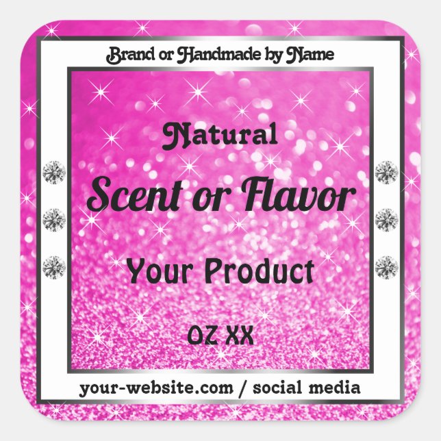 Sticker Carré Étoiles de Parties scintillant rose brillant Étiqu (Devant)