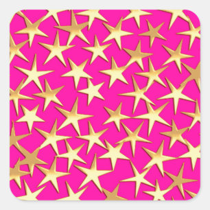 Sticker Carré étoiles d'or sur fuchsia rose