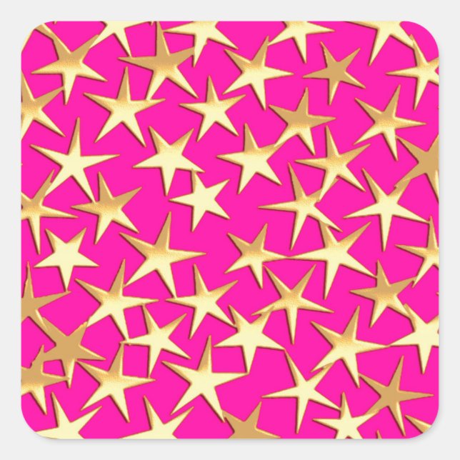 Sticker Carré étoiles d'or sur fuchsia rose (Devant)