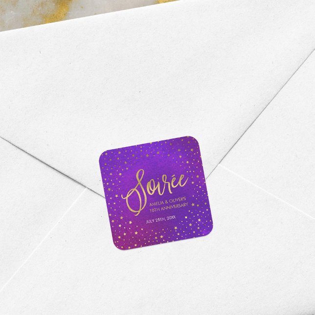 Sticker Carré Étoiles pourpres Chaque année Anniversaire Mariage (Créateur téléchargé)